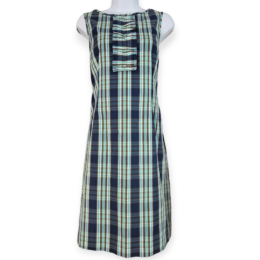NWOT Talbots blue green coastal plaid shift dress Womens 8 - Picture 2 of 8